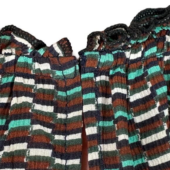 Apiece Apart Silk Blouse Top Womens Size 4 Brown Green White Geometric Print LS - Picture 5 of 8